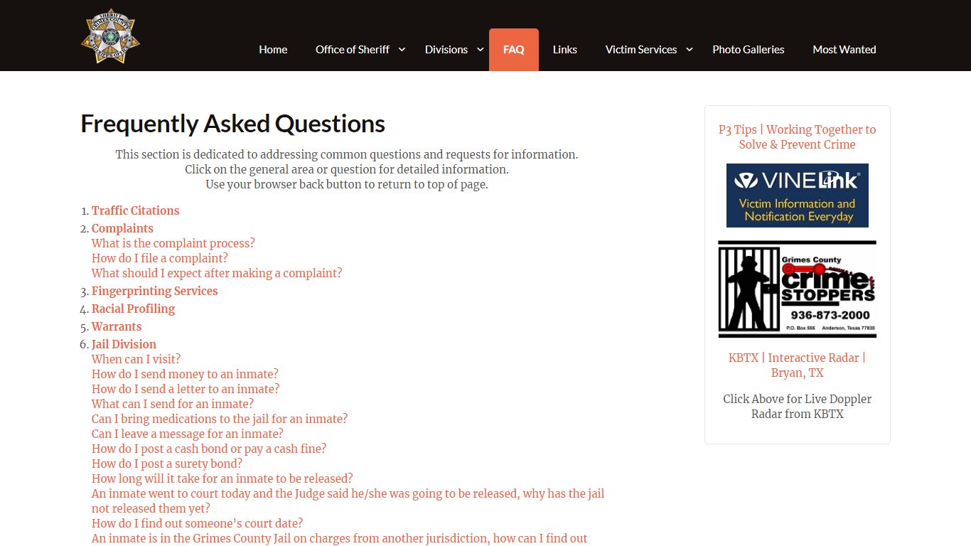 Frequently Asked Questions | Grimes County Sheriff's Office | Anderson, TX